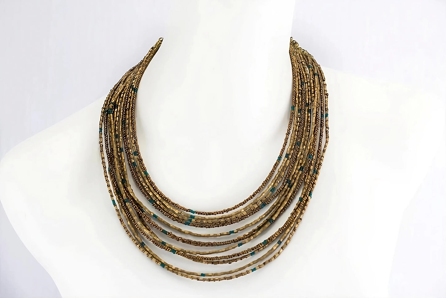 Artisan-crafted Grecian Goddess Bronze Chocolate Teal Necklace