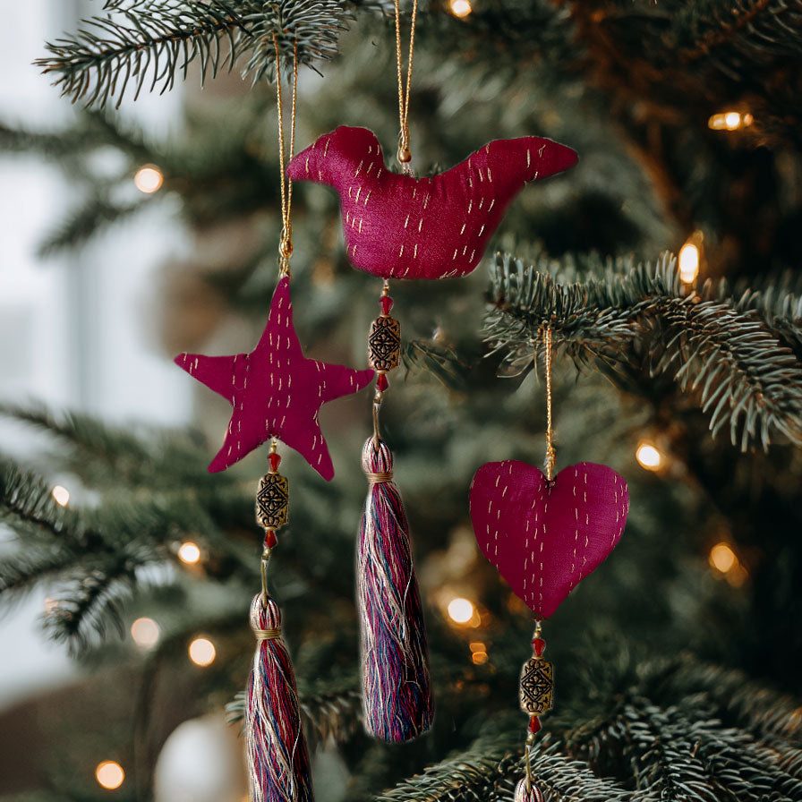 Kantha Christmas Ornament: Set of 3