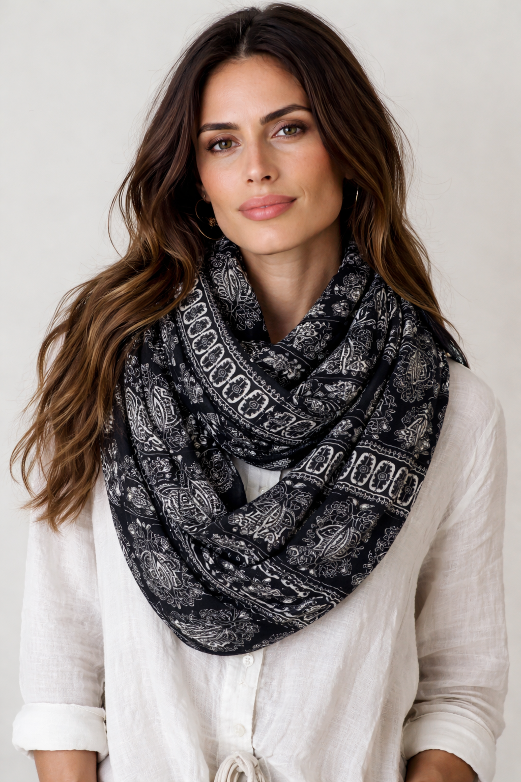Black Kantha Infinity Scarf