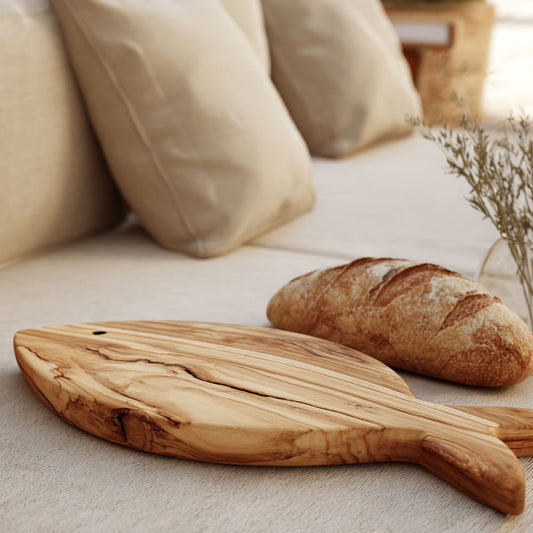 Olive Wood Cheese Board Fish