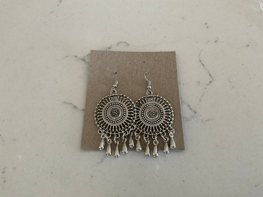 Silver Dangle Medallion Earrings