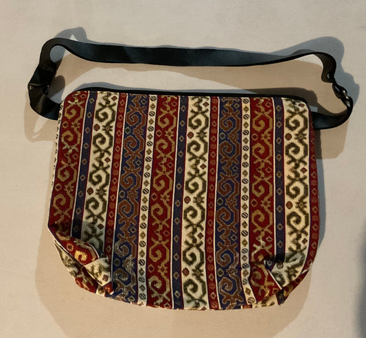 Tapestry Print Bag with Leather Straps