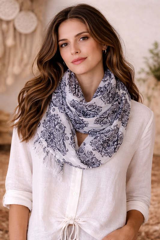 White Kantha Scarf