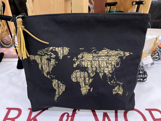 Whether you are heading to a business meeting or a night out on the town, the Black Zipper Clutch with Gold World Map Print is the perfect accessory to complete your look. Its sophisticated design and practicality make it a must-have for any fashion-forward individual.